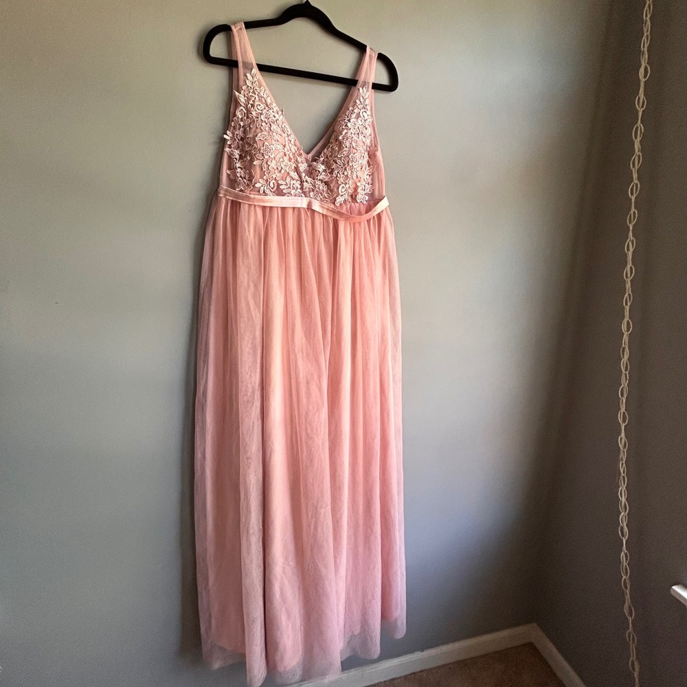 Ever Pretty Pink Tulle Lace Maxi Dress V-Neck Formal Gown 20788 Size L US 8